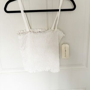 Eye Candy Crop Smocked White Tank Size Large NWT